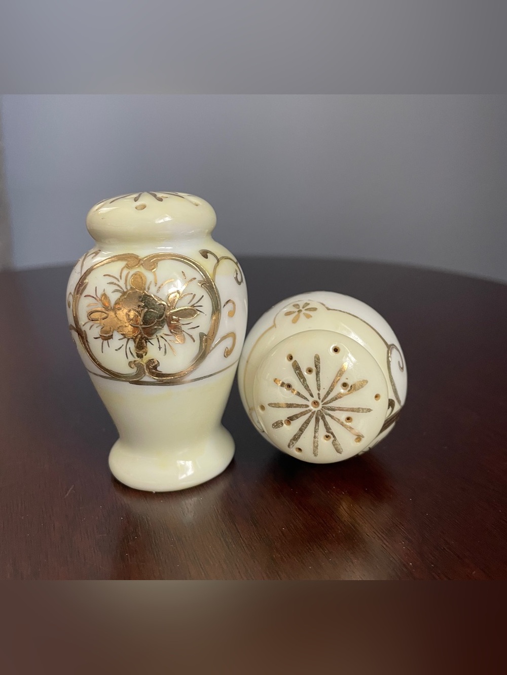 Vintage Japanese White & Cream with Gold Embellishments Salt & Pepper Set